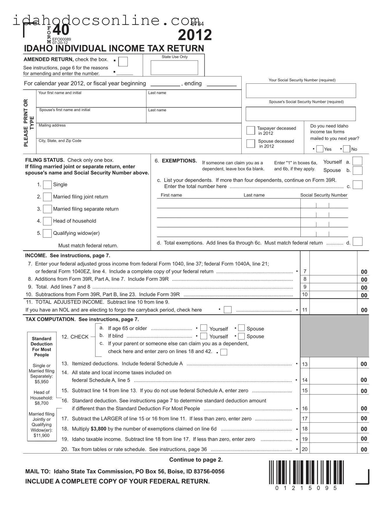 Blank 40 Idaho PDF Form
