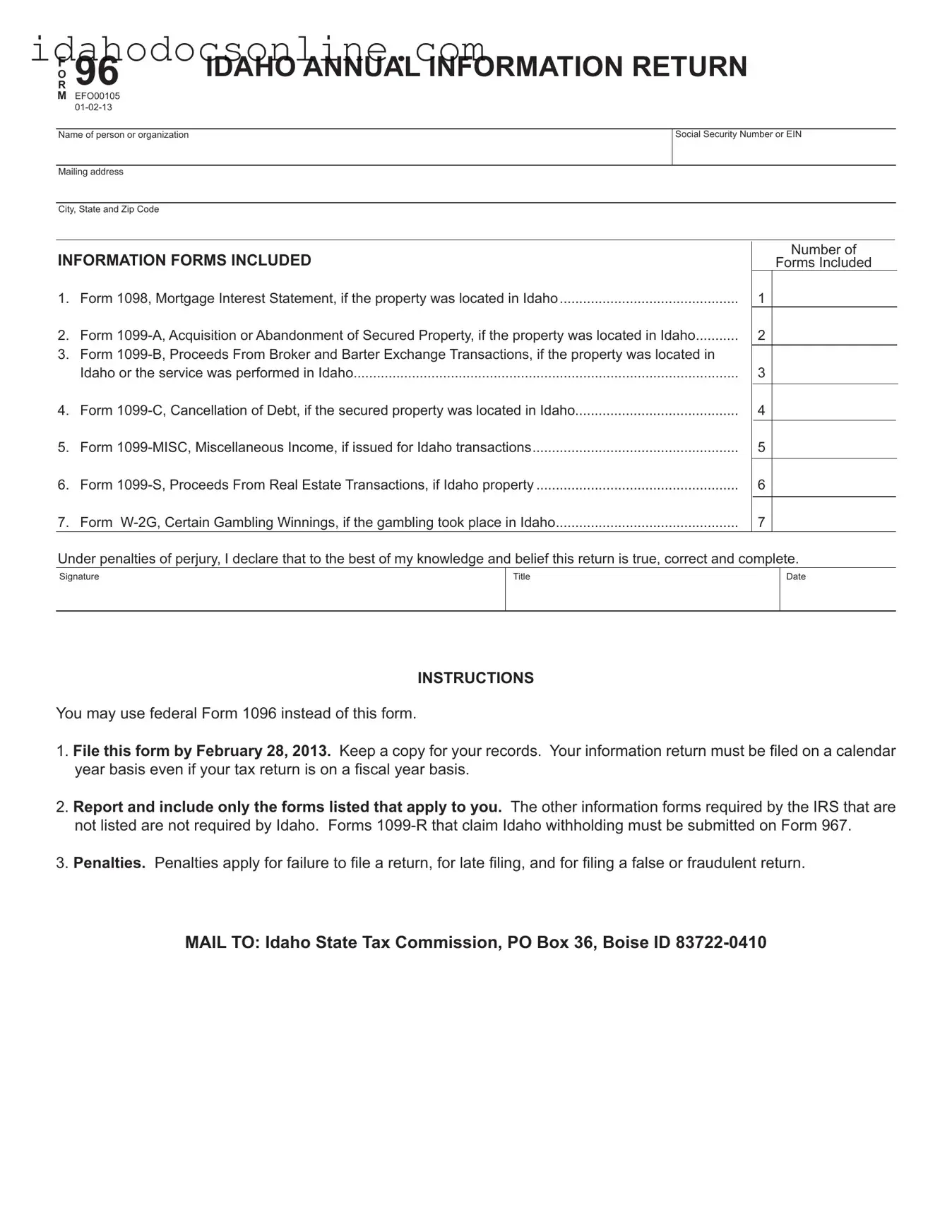 Blank 96 Idaho PDF Form