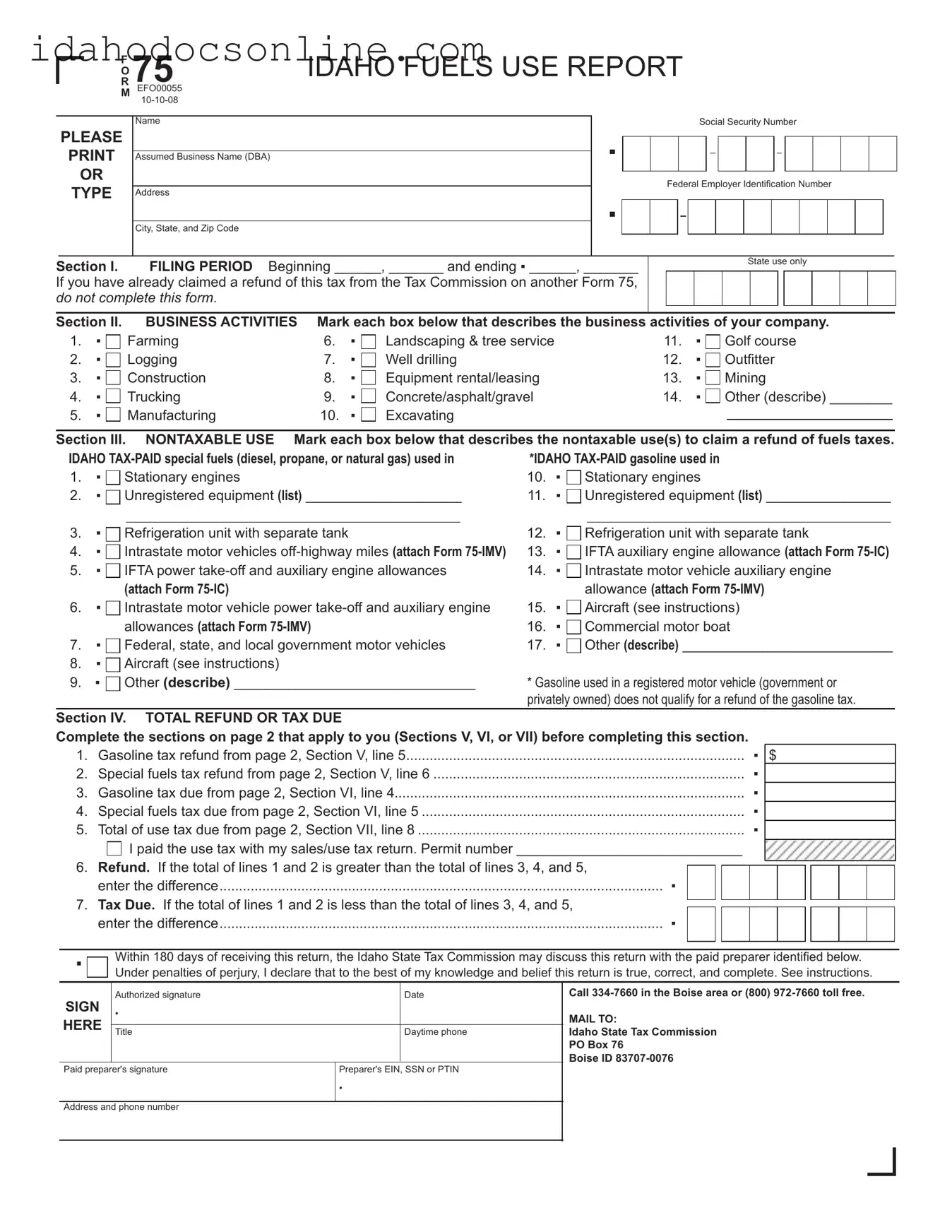 Blank Idaho 75 PDF Form