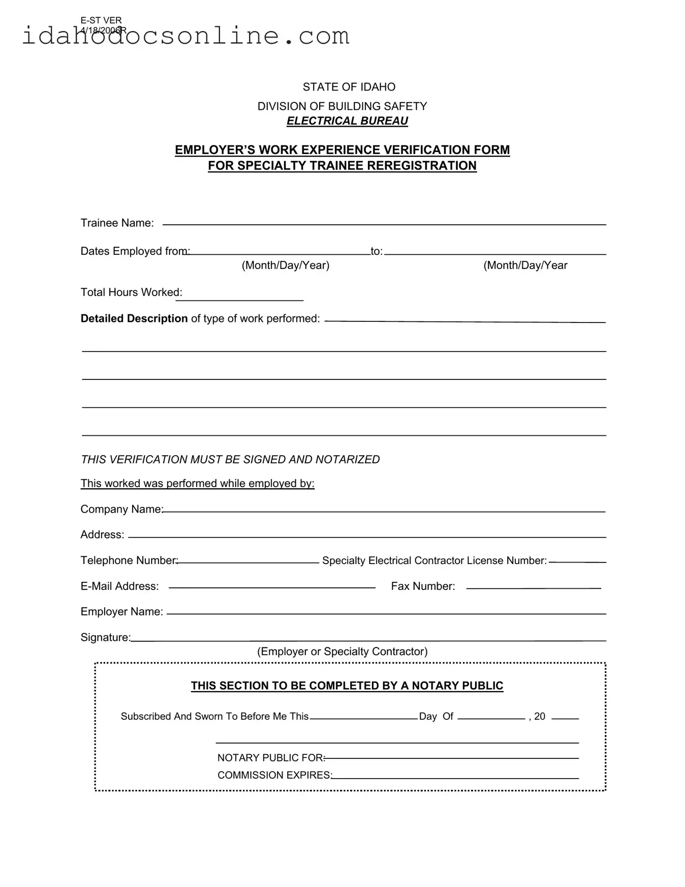 Blank Idaho E St Ver PDF Form