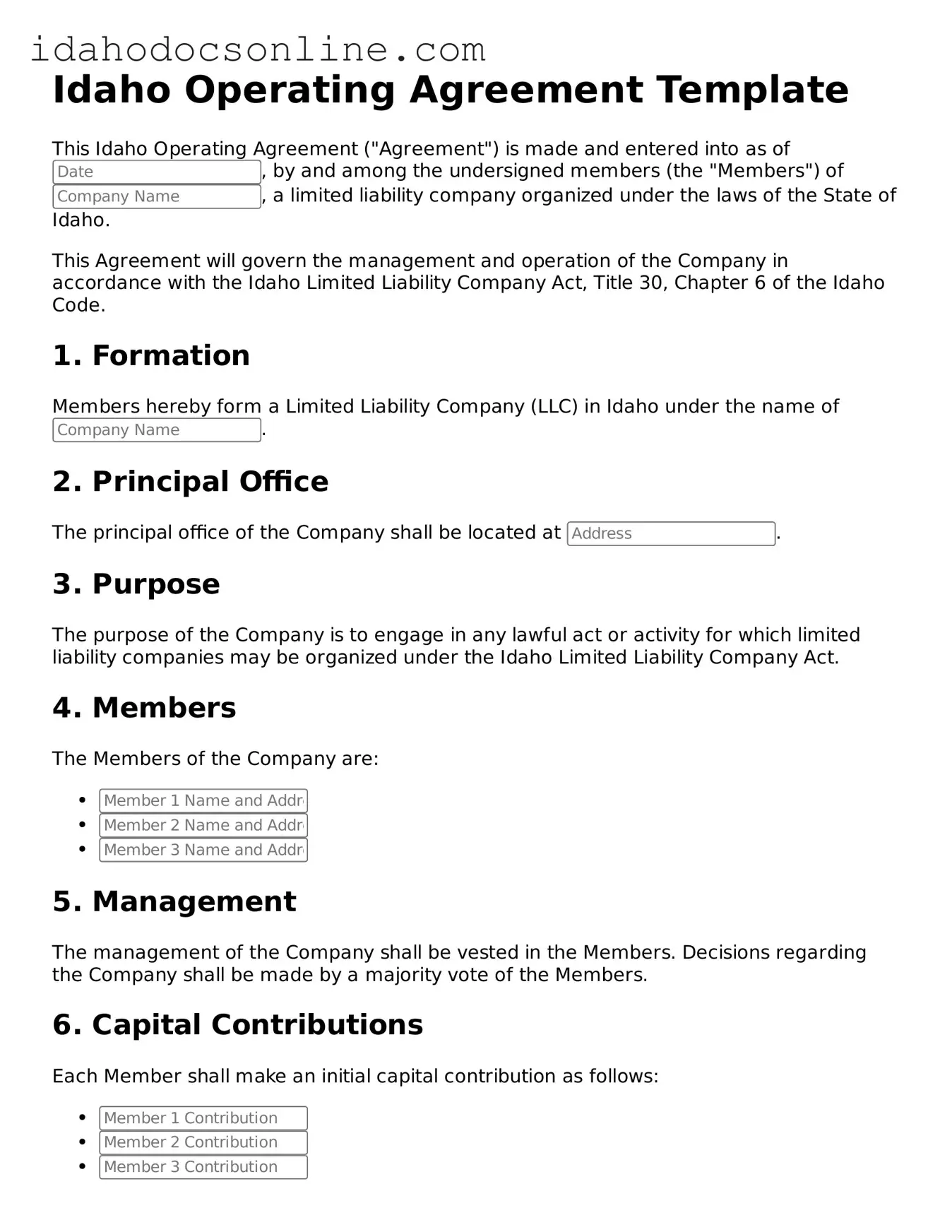 Free  Operating Agreement Form for Idaho