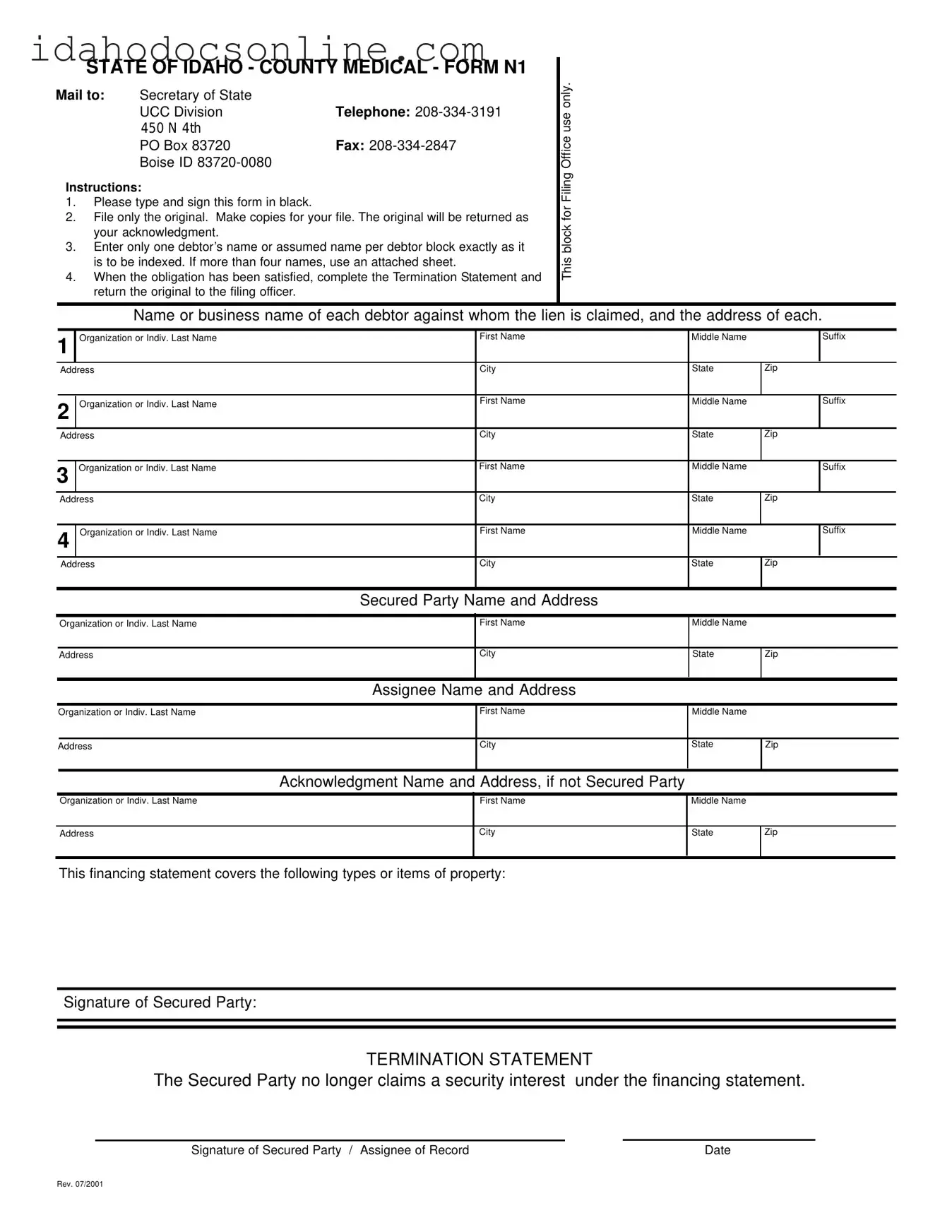 Blank Idaho N1 PDF Form