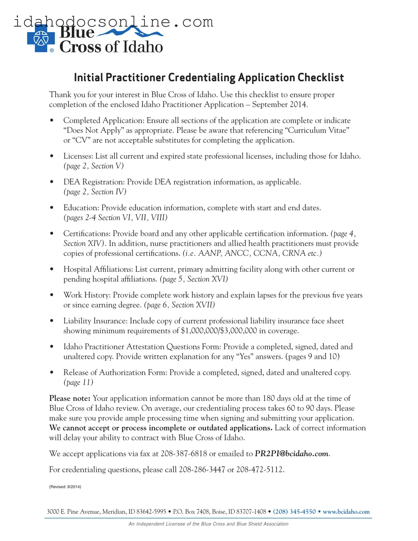 Blank Idaho Practitioner Application PDF Form