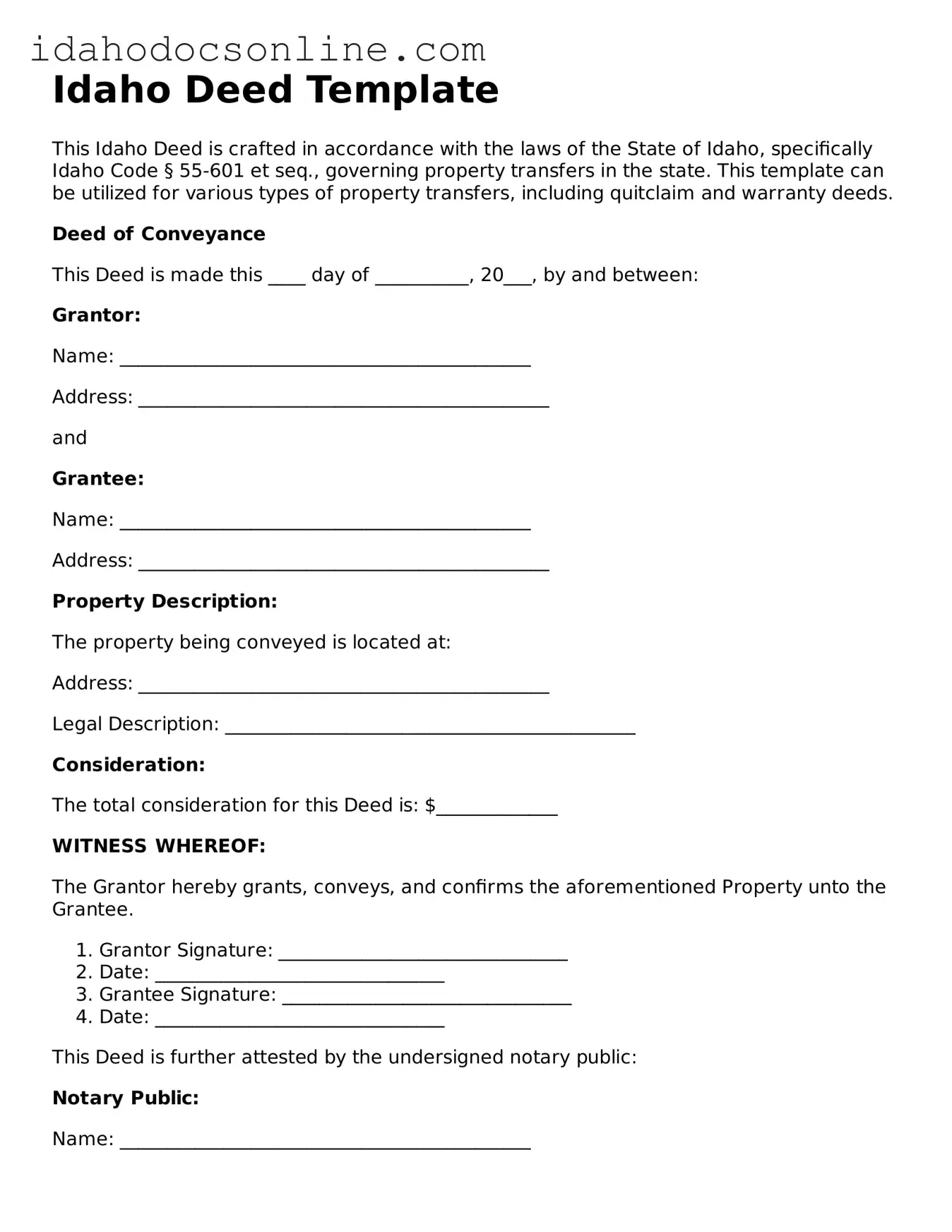 Free  Deed Form for Idaho
