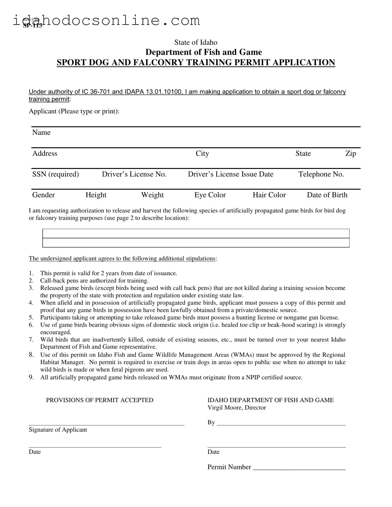 Blank Idaho Sp 113 PDF Form