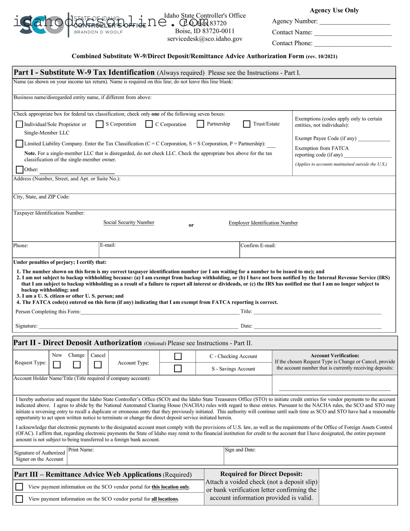 Blank Idaho W 9 PDF Form