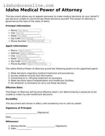 Free  Medical Power of Attorney Form for Idaho