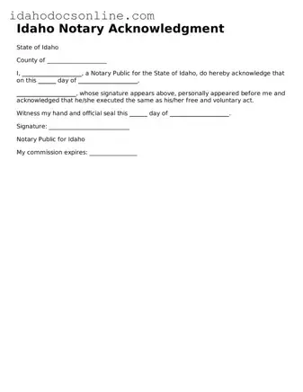 Free  Notary Acknowledgement Form for Idaho