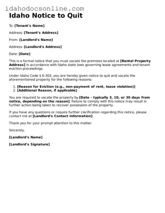Free  Notice to Quit Form for Idaho
