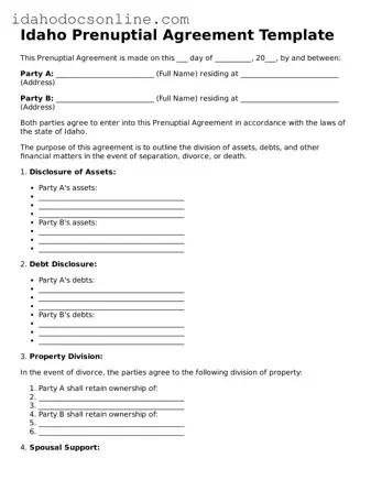 Free  Prenuptial Agreement Form for Idaho