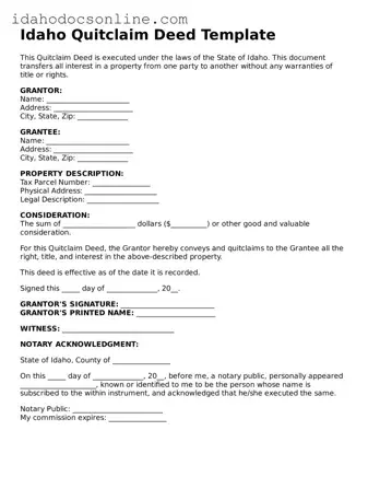 Free  Quitclaim Deed Form for Idaho