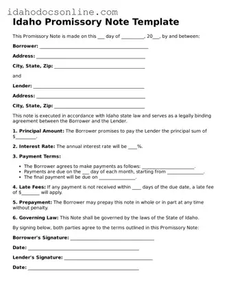 Free  Promissory Note Form for Idaho