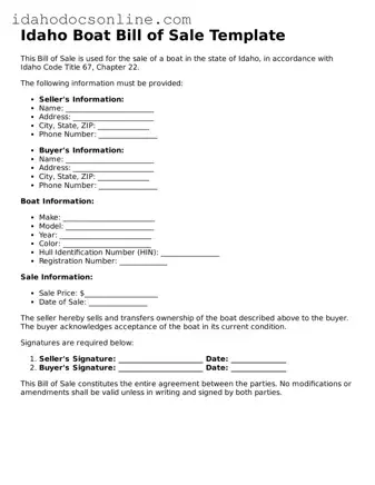 Free  Boat Bill of Sale Form for Idaho
