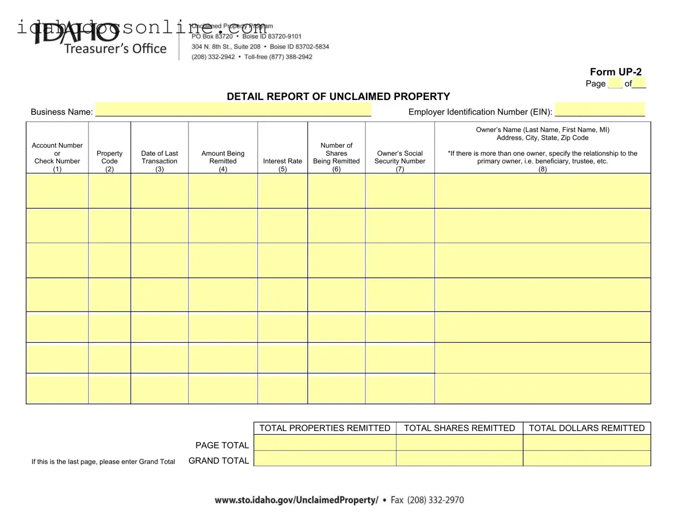 Blank Up2 Idaho PDF Form